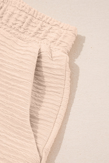 Pink Textured V Neck T Shirt and Shorts Set