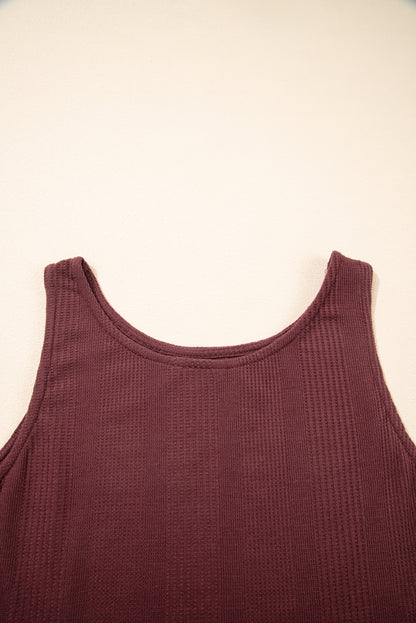 Beau Blue Solid Color Ribbed Ruffle Tank Top and Pants Set