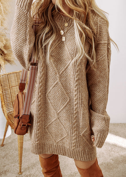 Parchment Cable Knit Drop Shoulder Loose Fit Sweater Dress