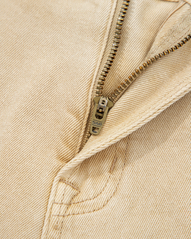 Apricot Solid Color Seamed Center Wide Leg Cropped Jeans