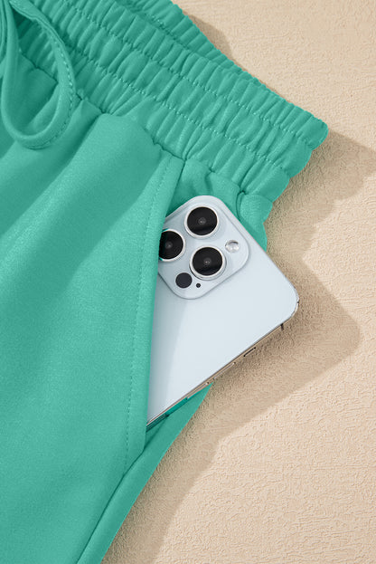 Meadow Mist Green Solid Loose V Neck Half Sleeve Tee and Shorts Set