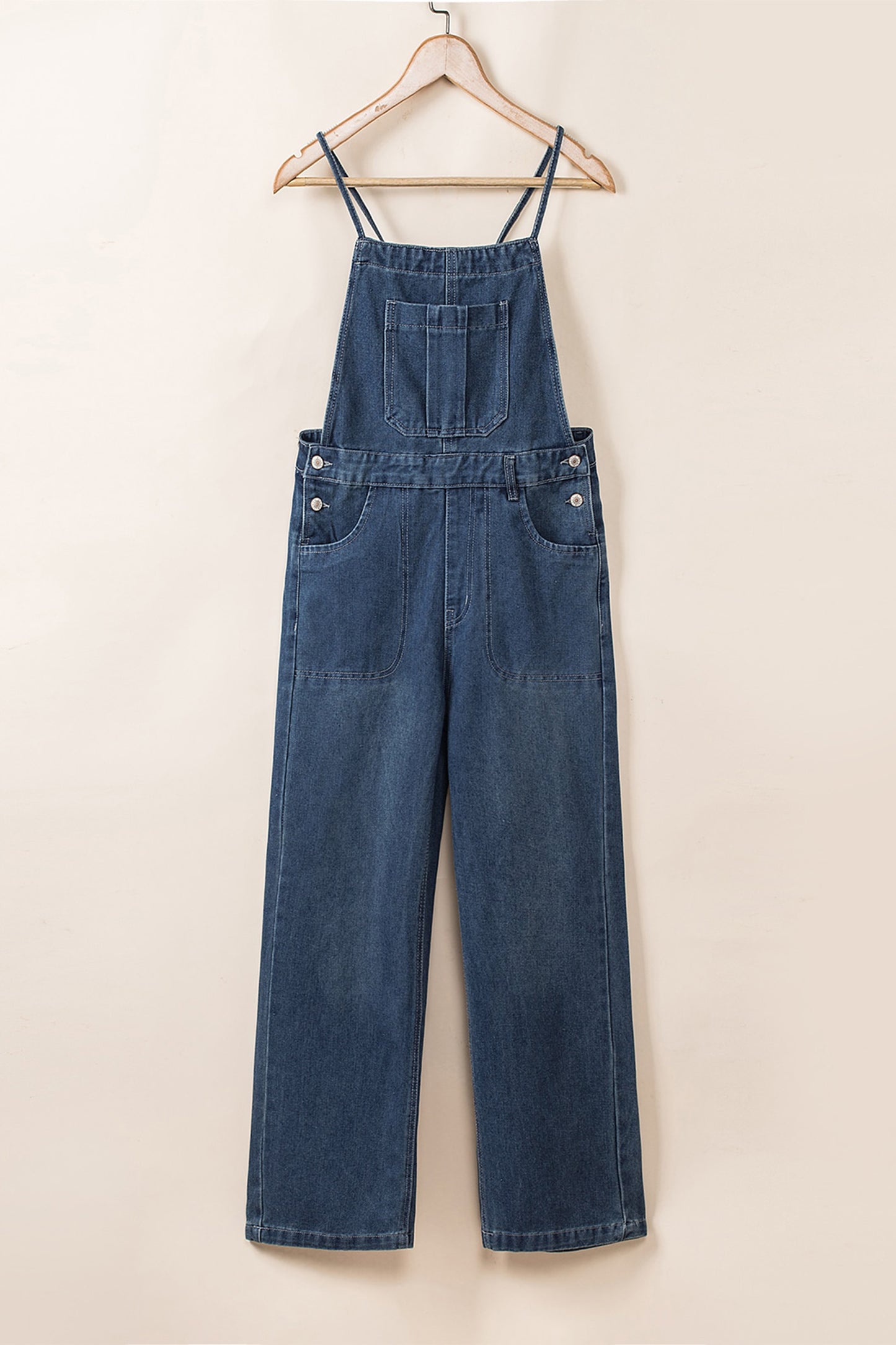 Dark Blue Crossed Tie Straps Bib Pocket Loose Denim Overalls