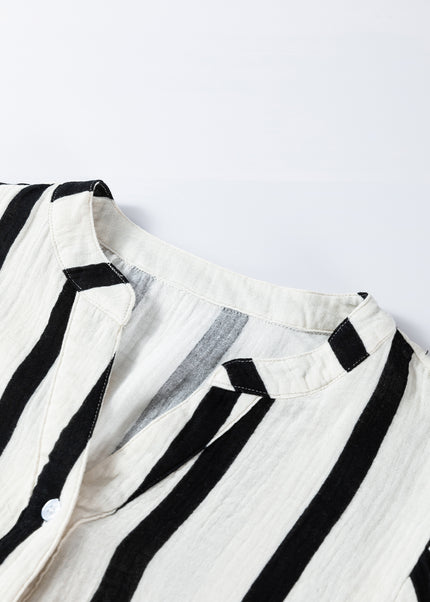 Orange Stripe Crinckled Ruffled Sleeve Button up Loose Shirt