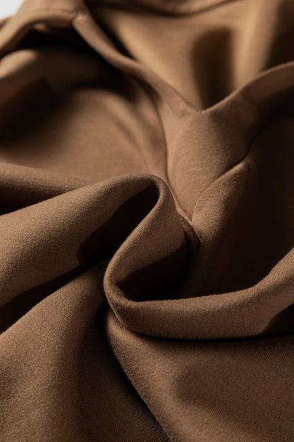 Coffee Solid Color V Neck Top and High Waist Pants Set