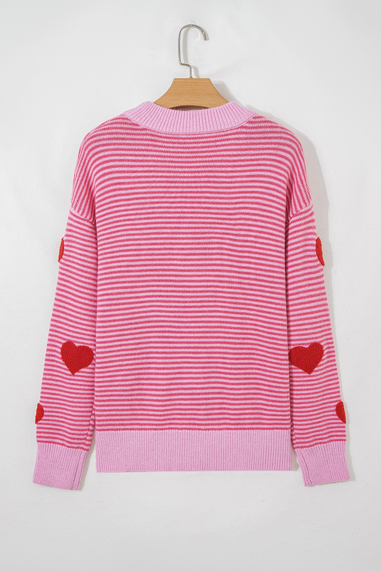 Gray Stripe Contrast Heart Pattern Valentine Knit Sweater