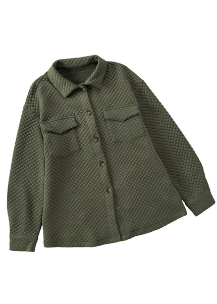 Black Retro Quilted Flap Pocket Button Shacket