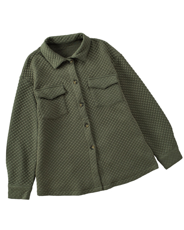 Black Retro Quilted Flap Pocket Button Shacket