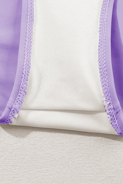 Peach Blossom Striped Patchwork Spaghetti Strap High Waist Bikini Swimsuit