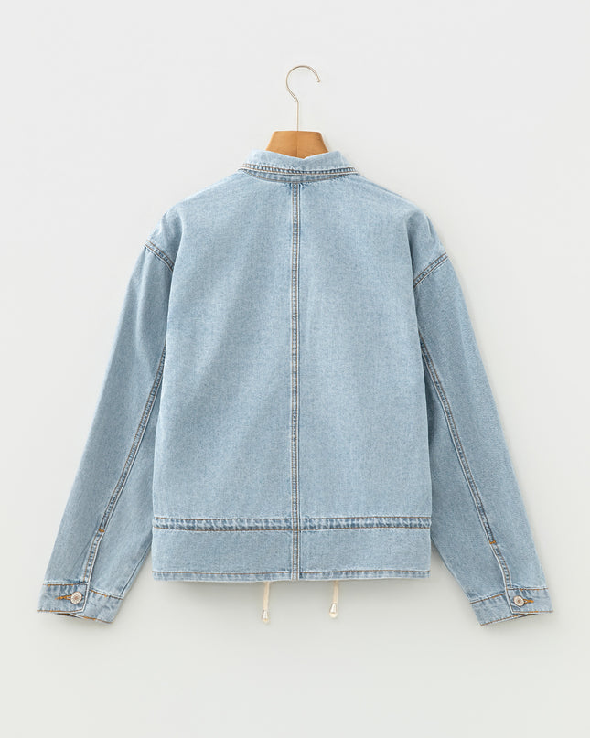 Beau Blue Draw-cord Hem Light Wash Denim Jacket