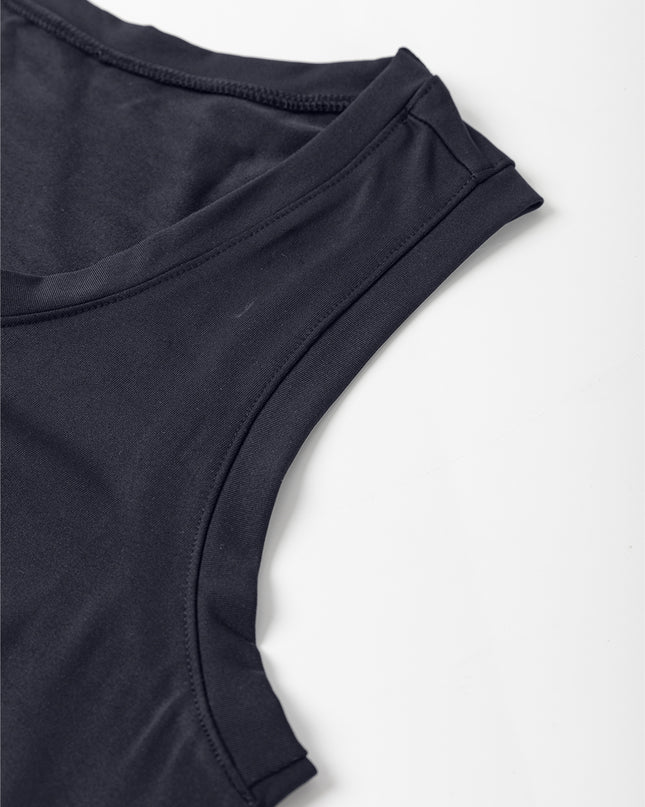Black Casual Tank Style Tie Waist Pocketed Jogger Jumpsuit
