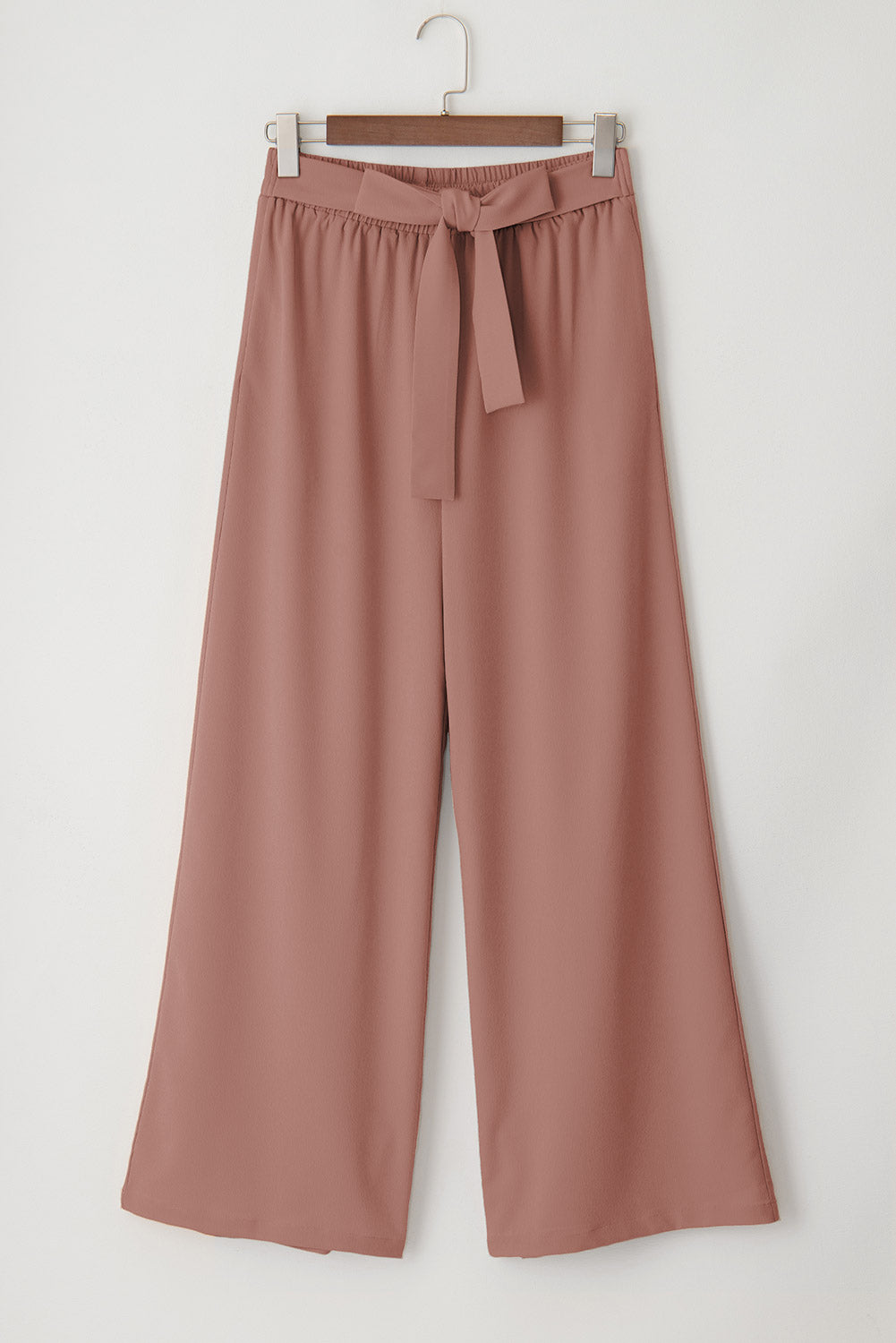 Coffee High Waisted Tie Front Side Pocket Wide Leg Flowy Casual Pants