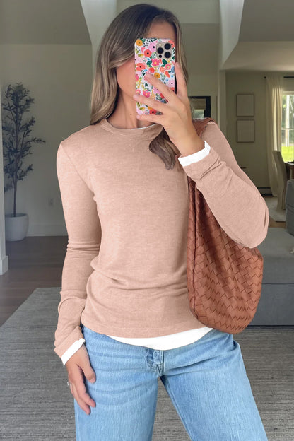 Smoke Gray False Two Piece Color Block Patchwork Long Sleeve Top