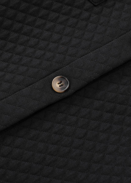 Black Retro Quilted Flap Pocket Button Shacket