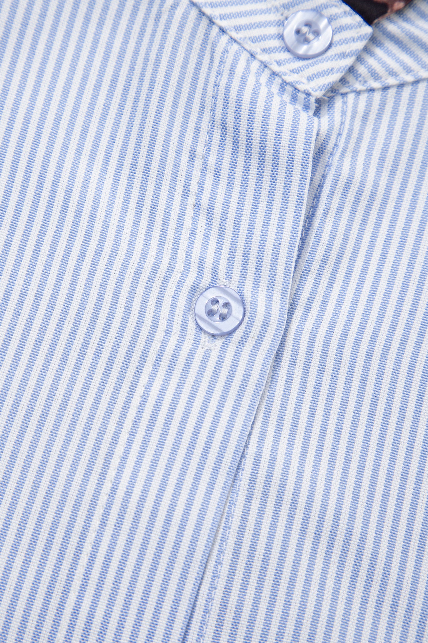 Sky Blue Stripe Ruffled Leopard Patchwork Long Sleeve Button Down Loose Shirt