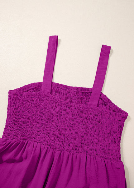 Purple Orchid Smocked Square Neck Sleeveless Jumpsuit with Pockets