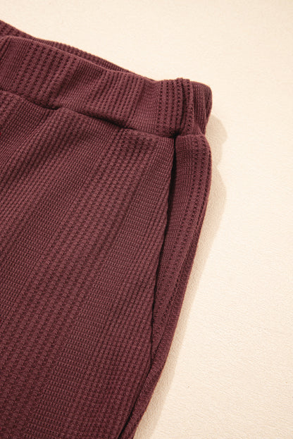 Beau Blue Solid Color Ribbed Ruffle Tank Top and Pants Set