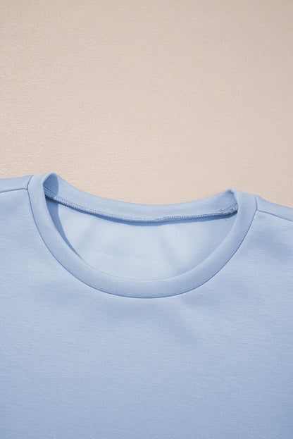 Light Pink Puff Sleeve Pearl Embellished Scallop Trim Top 2 Piece Skort Set