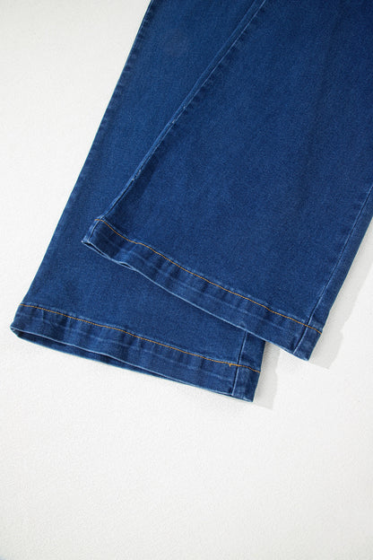Sail Blue Hardware Decor Patched Pockets Wide Leg Jean Pants