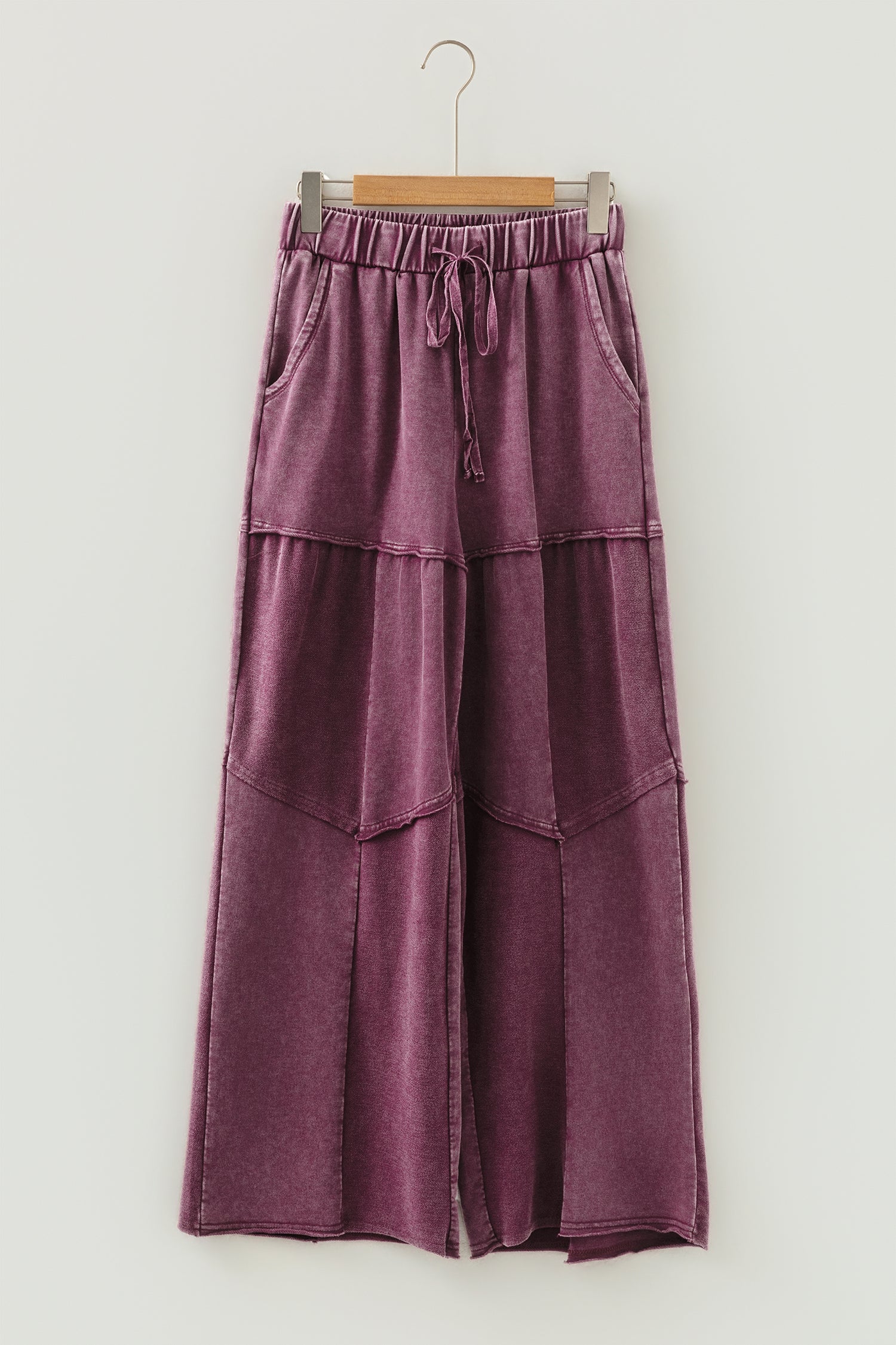 Ashleigh Blue Careys Mineral Wash Tiered Wide Leg Patchwork Drawstring Pants