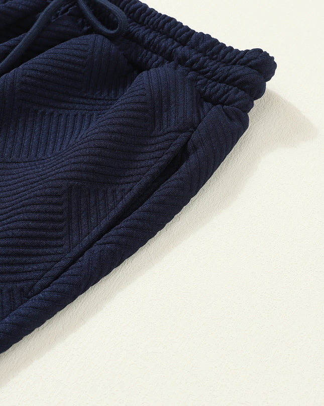Navy Blue Ultra Loose Textured 2pcs Slouchy Outfit Set
