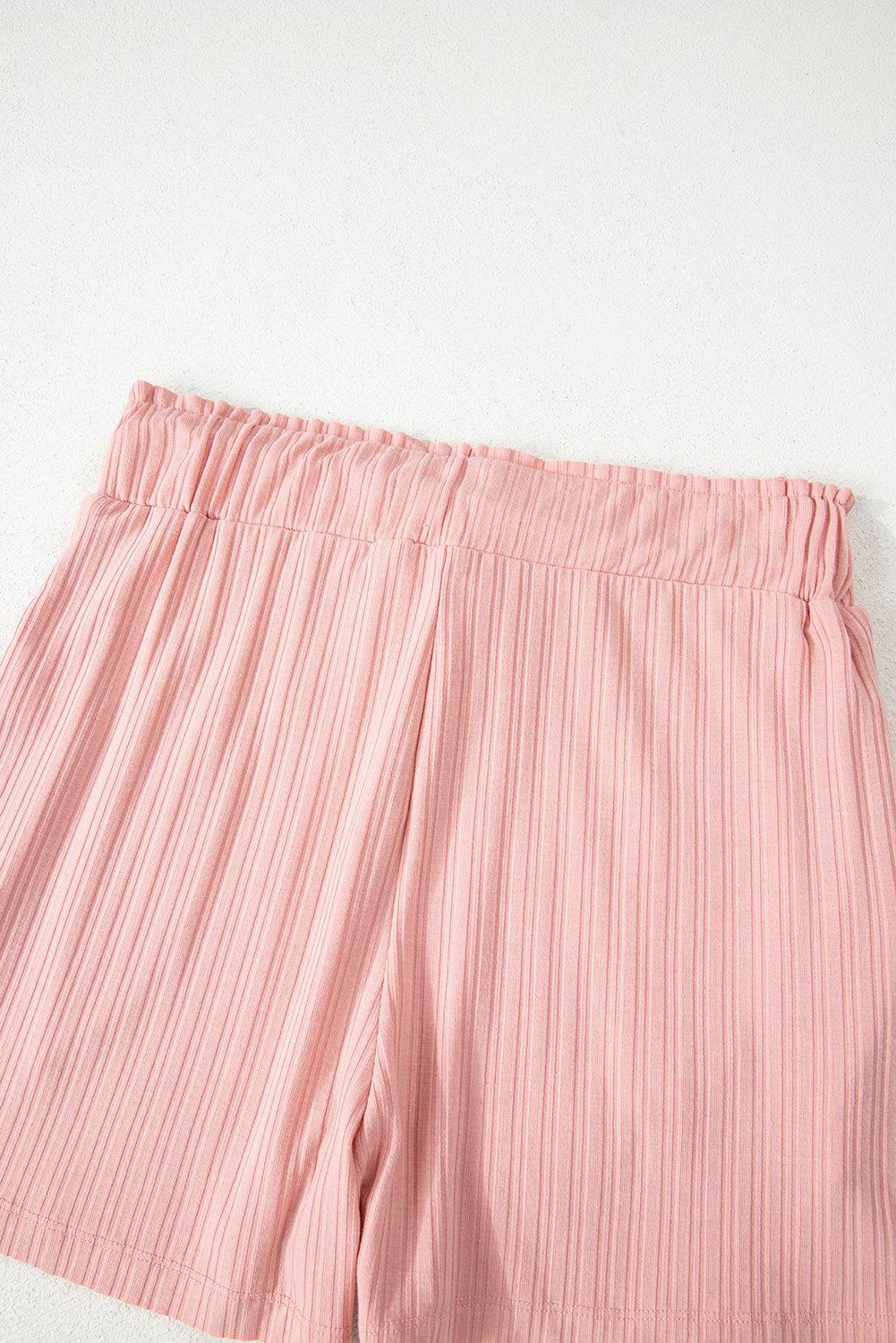 Gossamer Pink Ribbed Button V Neck Tank Top and Shorts Set