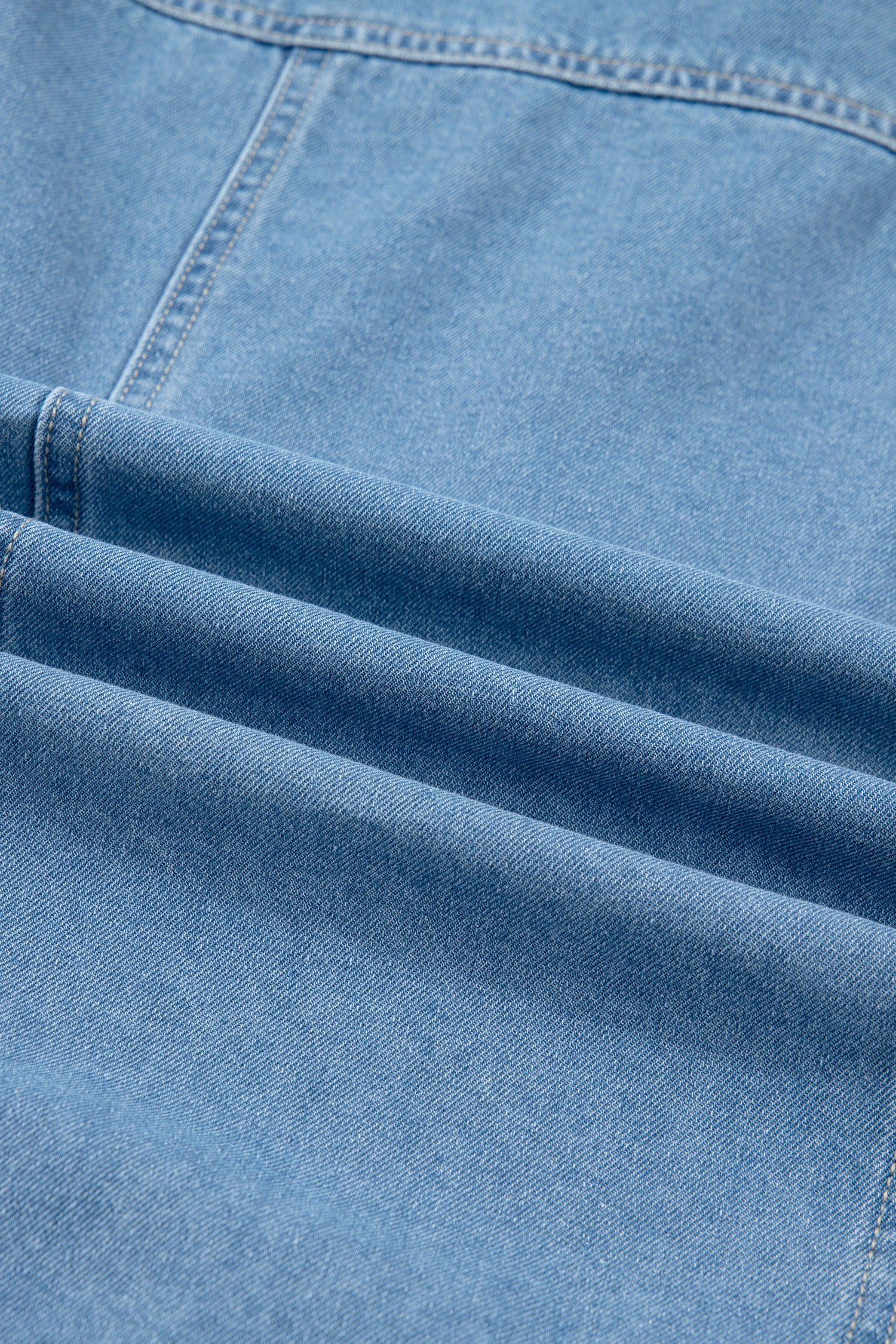 Beau Blue Button Down Short Puff Sleeve Ruffle Hem Patchwork Denim Dress