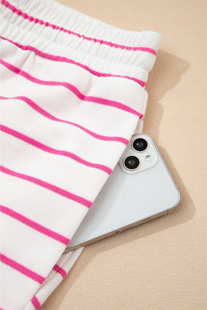 Rose Stripe Casual Wide Leg 2pcs Pants Set