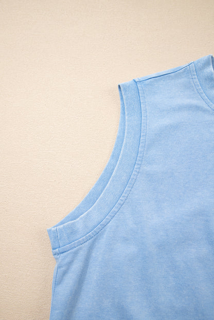 Myosotis 2 Pieces Mineral Wash Cotton Tank Top Lined Split Skirt Set