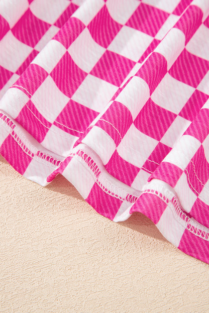 Black Checkerboard T Shirt and High Waist Skorts 2 Piece Outfit set