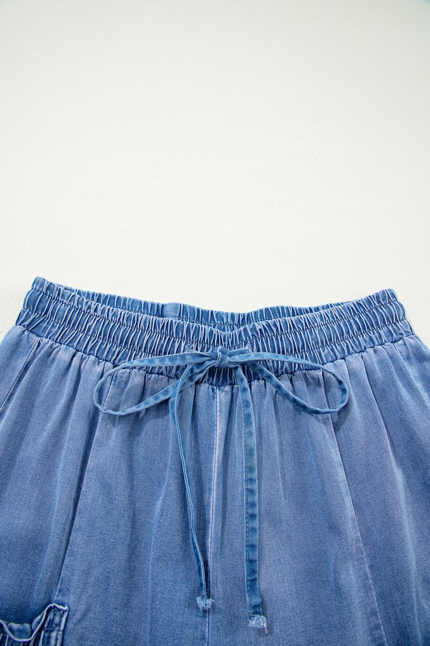 Beau Blue Drawstring Elastic Waist Pocketed Loose Denim Pants