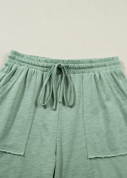 Canton Cuffed Short Sleeve Tee Raw Seam Patch Pocket Drawstring Pants Set