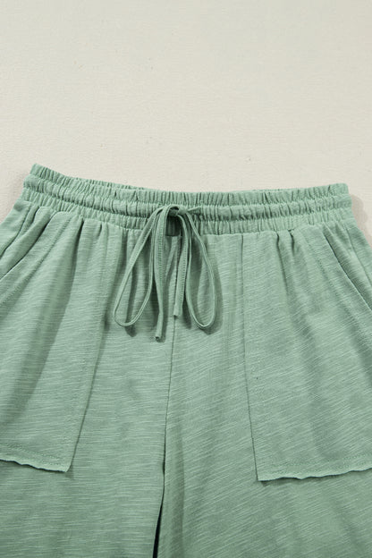 Canton Cuffed Short Sleeve Tee Raw Seam Patch Pocket Drawstring Pants Set