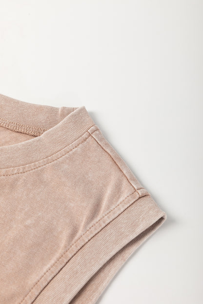 Myosotis 2 Pieces Mineral Wash Cotton Tank Top Lined Split Skirt Set