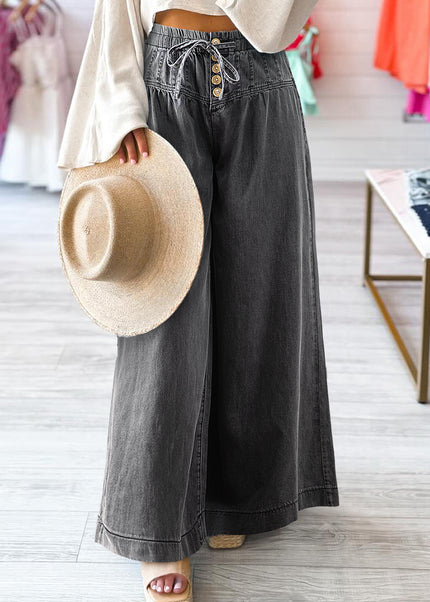 Button Fly Waist Wide Leg Jeans