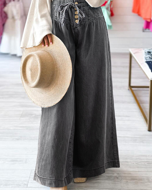Button Fly Waist Wide Leg Jeans