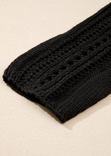 Smoke Gray Hollow-out Cable Knit Cropped Sweater