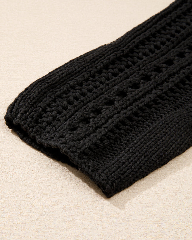 Smoke Gray Hollow-out Cable Knit Cropped Sweater