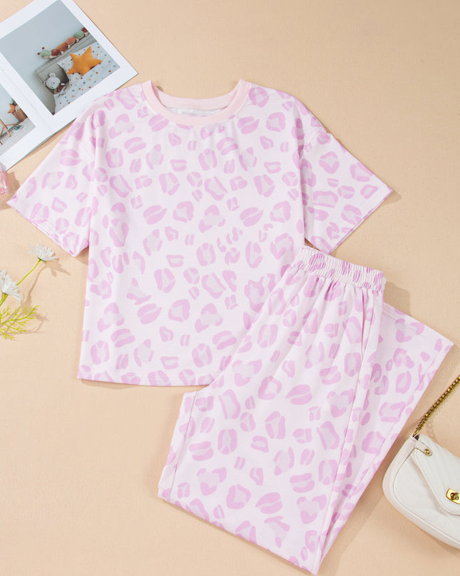 Pink Leopard Two Piece Top and Pants Set
