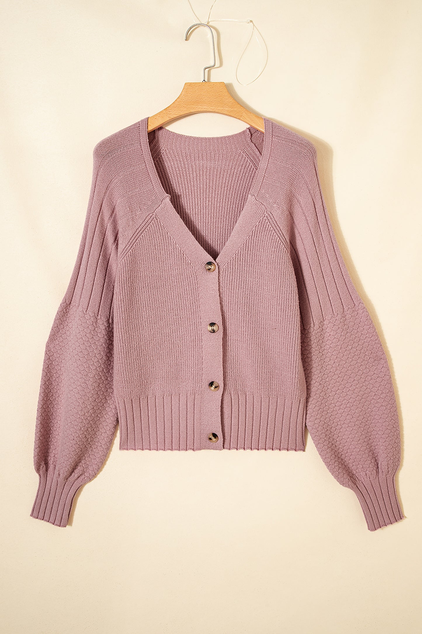 Goat Mixed Texture Knit Button V Neck Sweater Cardigan