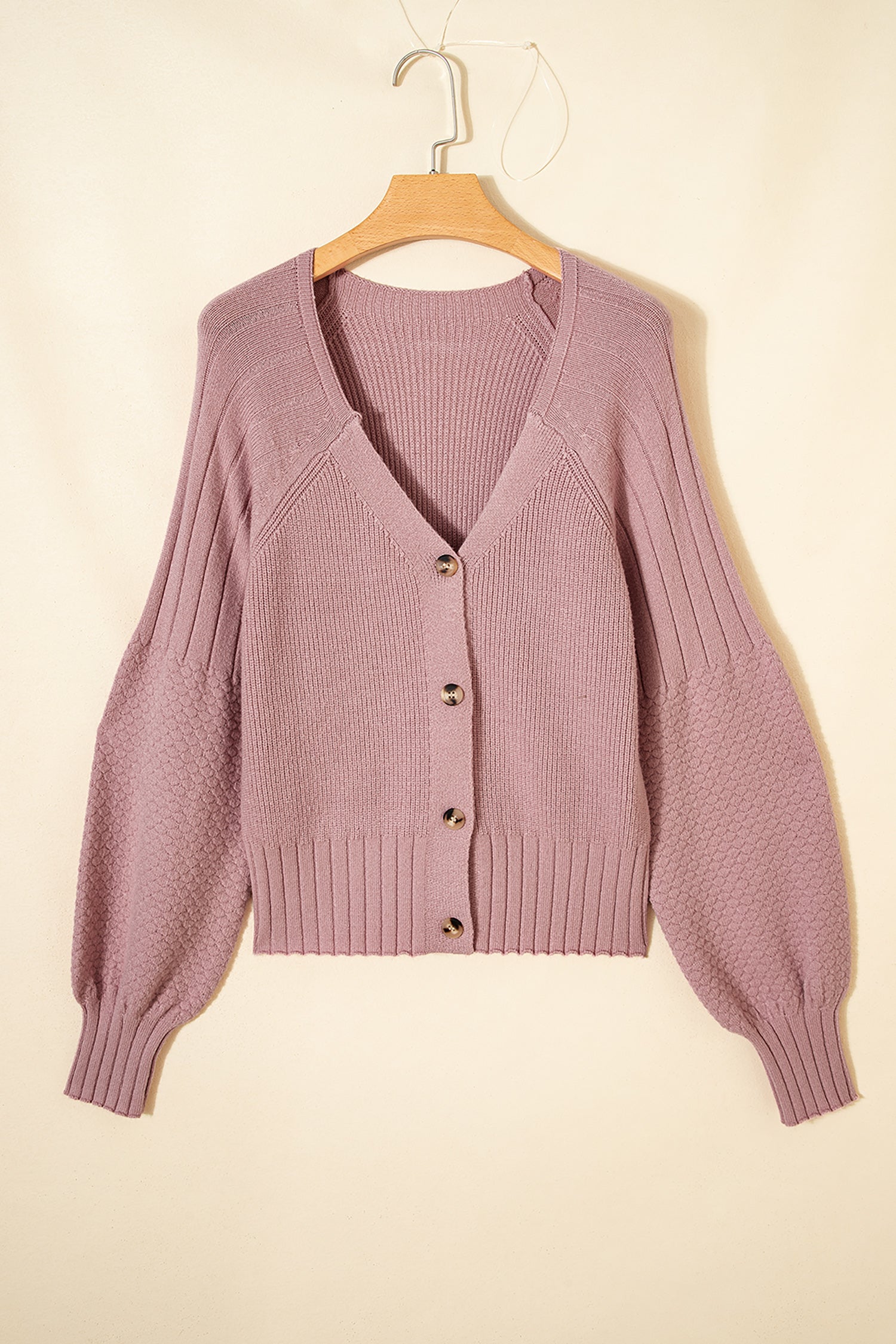 Goat Mixed Texture Knit Button V Neck Sweater Cardigan