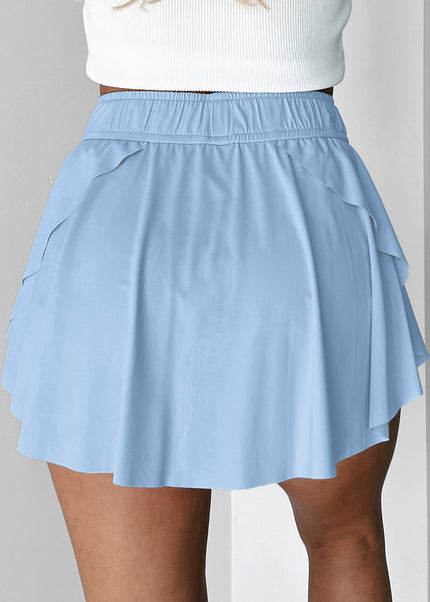 Black Drawstring High Waist Lined Tennis Skorts