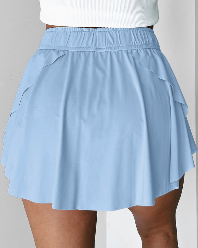 Black Drawstring High Waist Lined Tennis Skorts