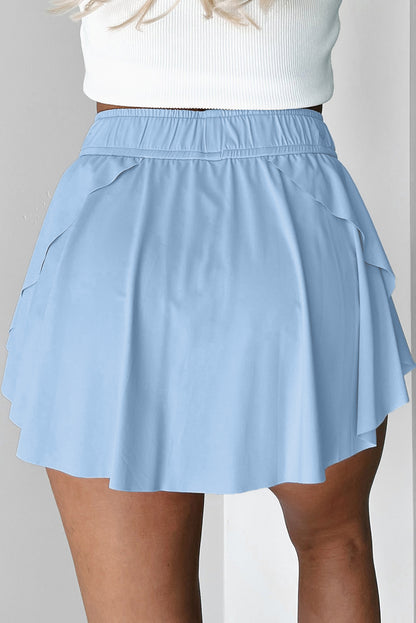 Black Drawstring High Waist Lined Tennis Skorts
