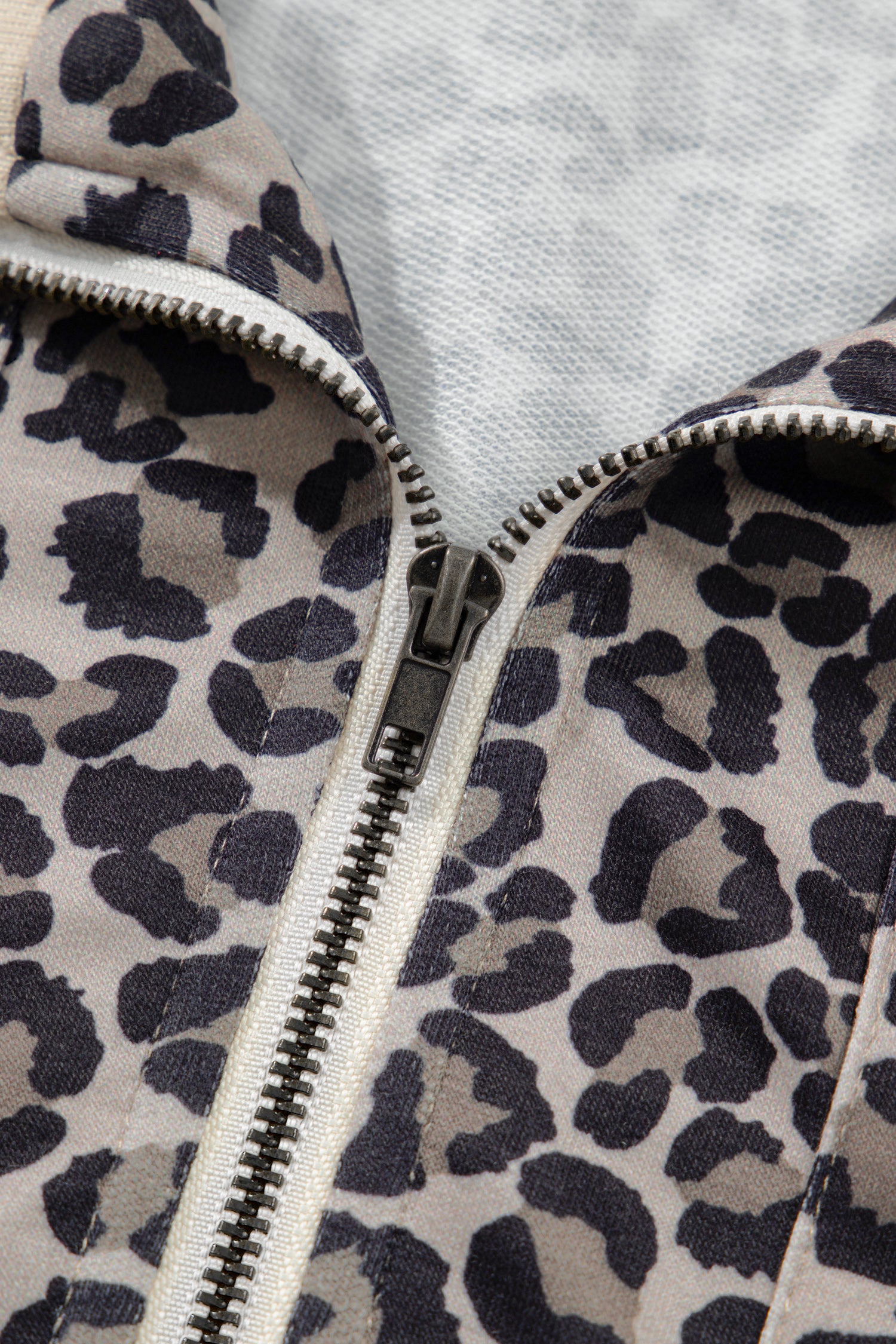 Khaki Leopard Print Half Zip Striped Trim Patchwork Short Sleeve Top