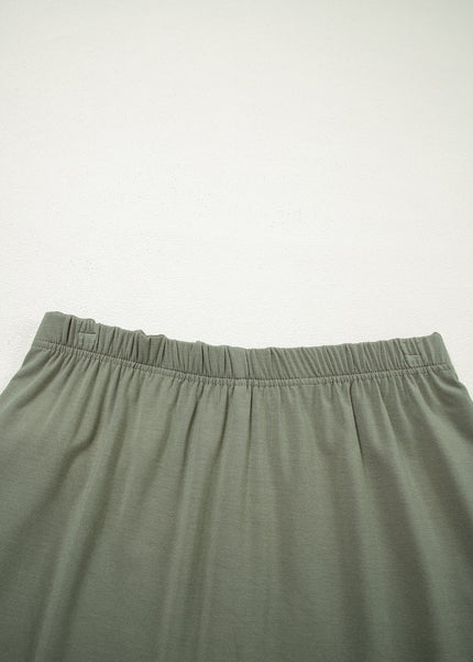 Laurel Green Solid Color Oversize Tee Tie Wrap Mini Skort 2pcs Set
