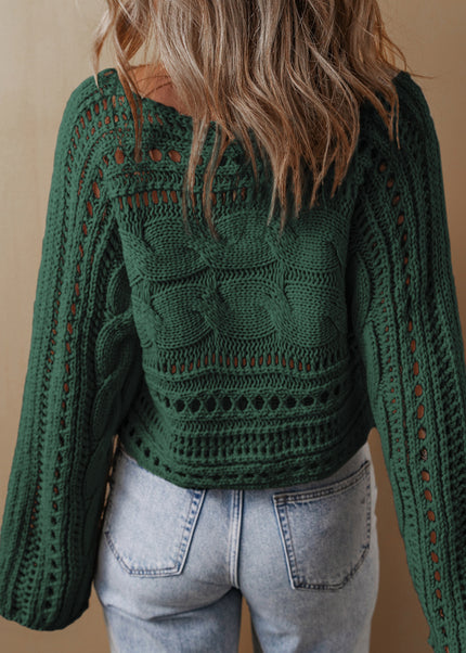 Smoke Gray Hollow-out Cable Knit Cropped Sweater