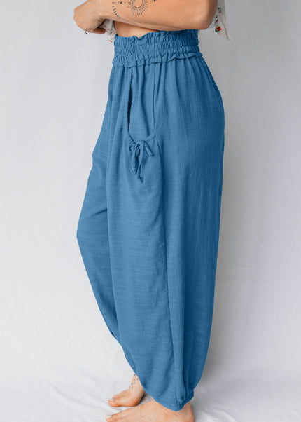 Prussian Blue Smocked Waist Casual Jogger Style Pants