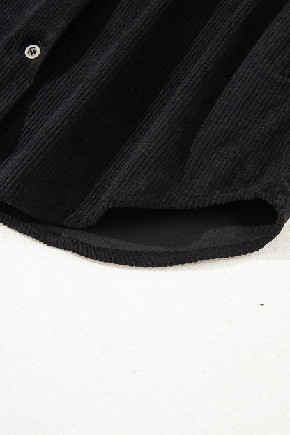 Beige Corduroy Shirt Style Full Button Long Sleeve Shift Mini Dress