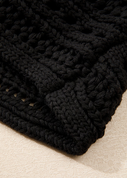 Smoke Gray Hollow-out Cable Knit Cropped Sweater