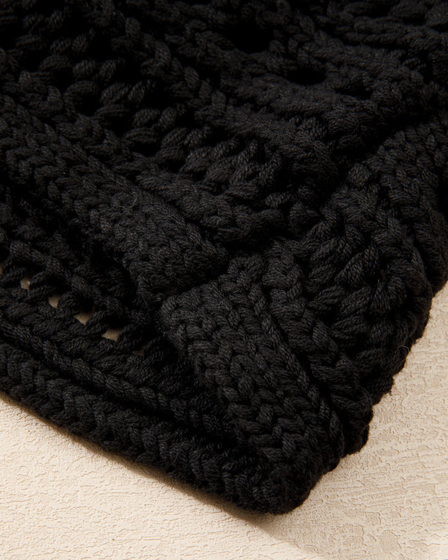 Smoke Gray Hollow-out Cable Knit Cropped Sweater